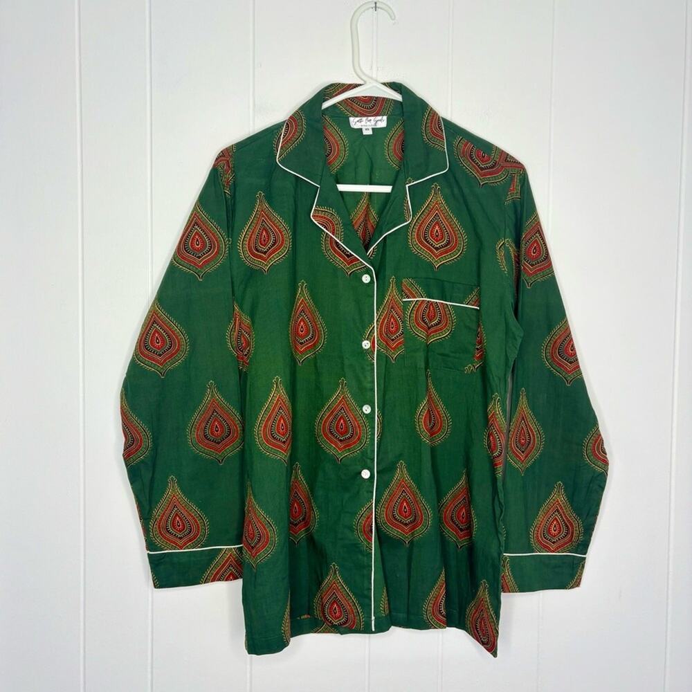 SOS PJ’s Soothe Our Souls 100% Cotton Made in India Diya Print Pj Shirt Green XS